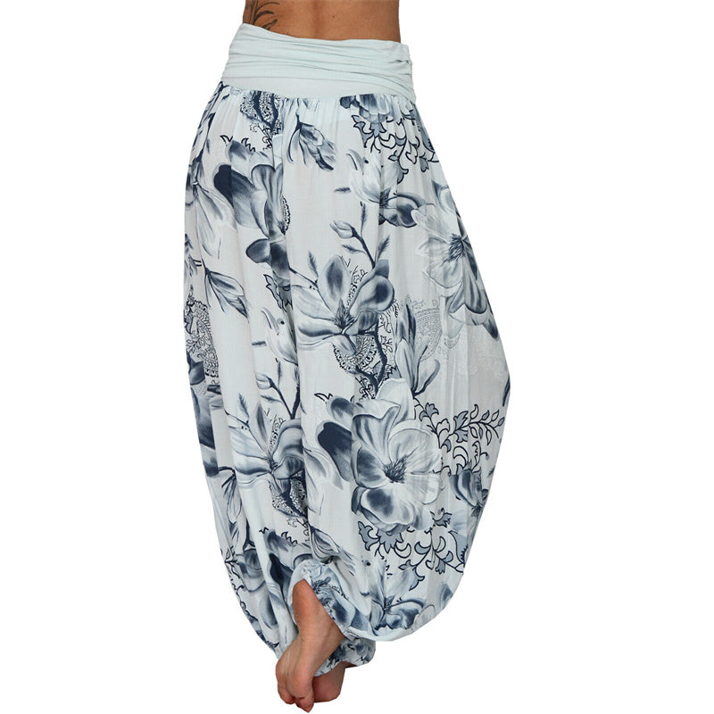 Foviel Flower Leaves Pattern Loose Harem Trousers Women's Yoga Pants
