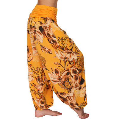 Foviel Flower Leaves Pattern Loose Harem Trousers Women's Yoga Pants