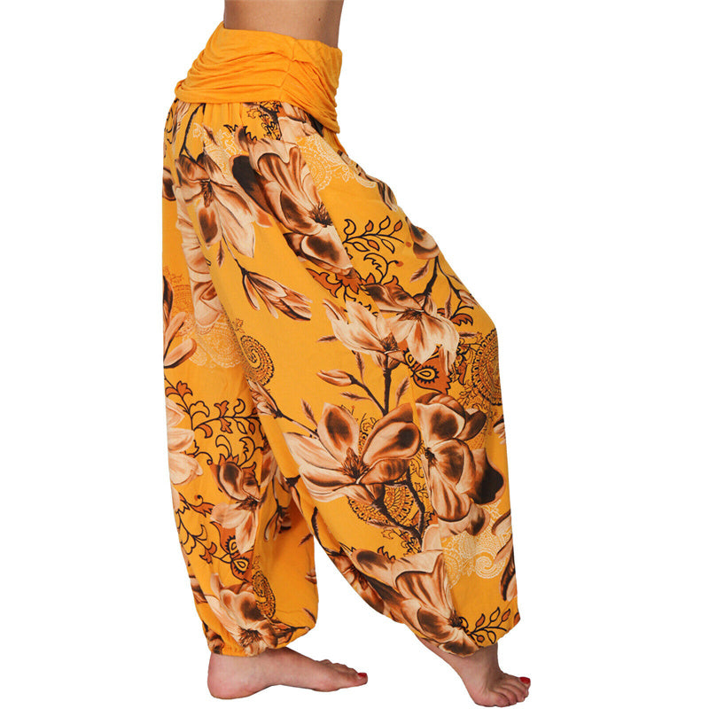 Foviel Flower Leaves Pattern Loose Harem Trousers Women's Yoga Pants