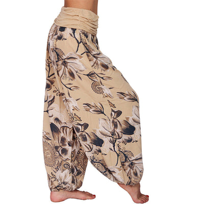 Foviel Flower Leaves Pattern Loose Harem Trousers Women's Yoga Pants