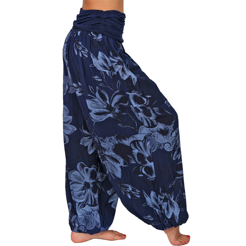 Foviel Flower Leaves Pattern Loose Harem Trousers Women's Yoga Pants