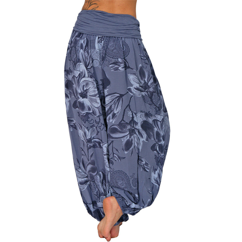 Foviel Flower Leaves Pattern Loose Harem Trousers Women's Yoga Pants