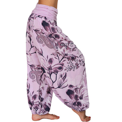 Foviel Flower Leaves Pattern Loose Harem Trousers Women's Yoga Pants