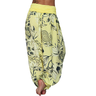 Foviel Flower Leaves Pattern Loose Harem Trousers Women's Yoga Pants