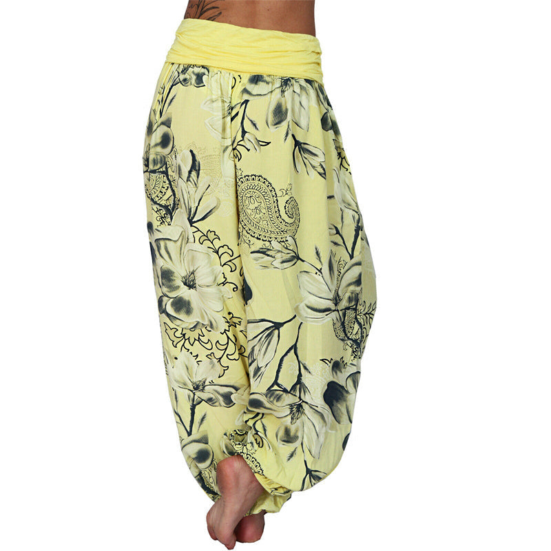 Foviel Flower Leaves Pattern Loose Harem Trousers Women's Yoga Pants