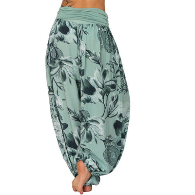 Foviel Flower Leaves Pattern Loose Harem Trousers Women's Yoga Pants