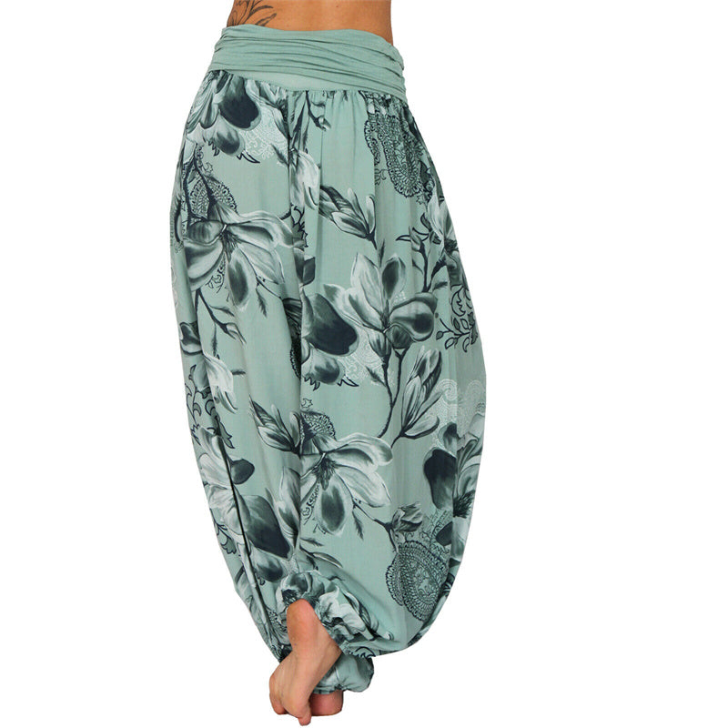 Foviel Flower Leaves Pattern Loose Harem Trousers Women's Yoga Pants