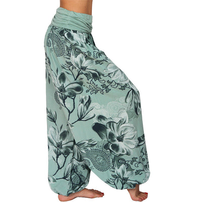 Foviel Flower Leaves Pattern Loose Harem Trousers Women's Yoga Pants