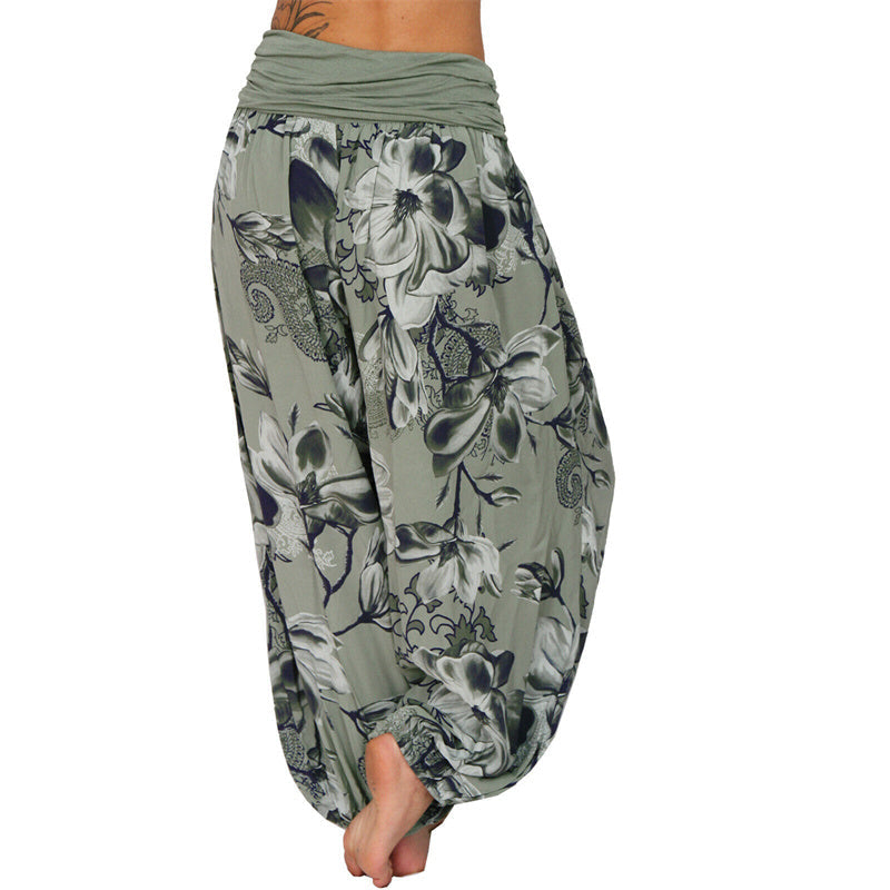 Foviel Flower Leaves Pattern Loose Harem Trousers Women's Yoga Pants