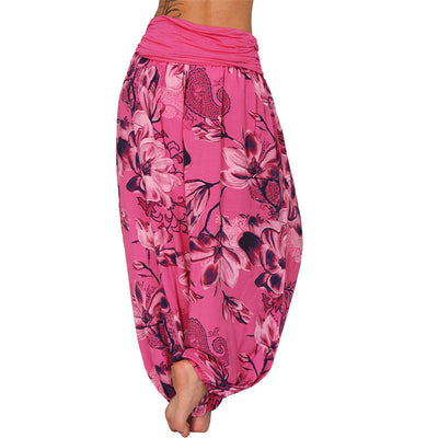 Foviel Flower Leaves Pattern Loose Harem Trousers Women's Yoga Pants