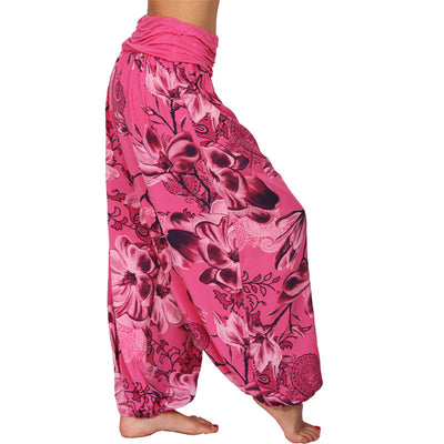 Foviel Flower Leaves Pattern Loose Harem Trousers Women's Yoga Pants