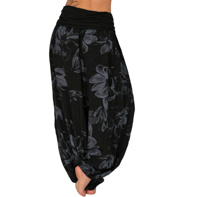 Foviel Flower Leaves Pattern Loose Harem Trousers Women's Yoga Pants