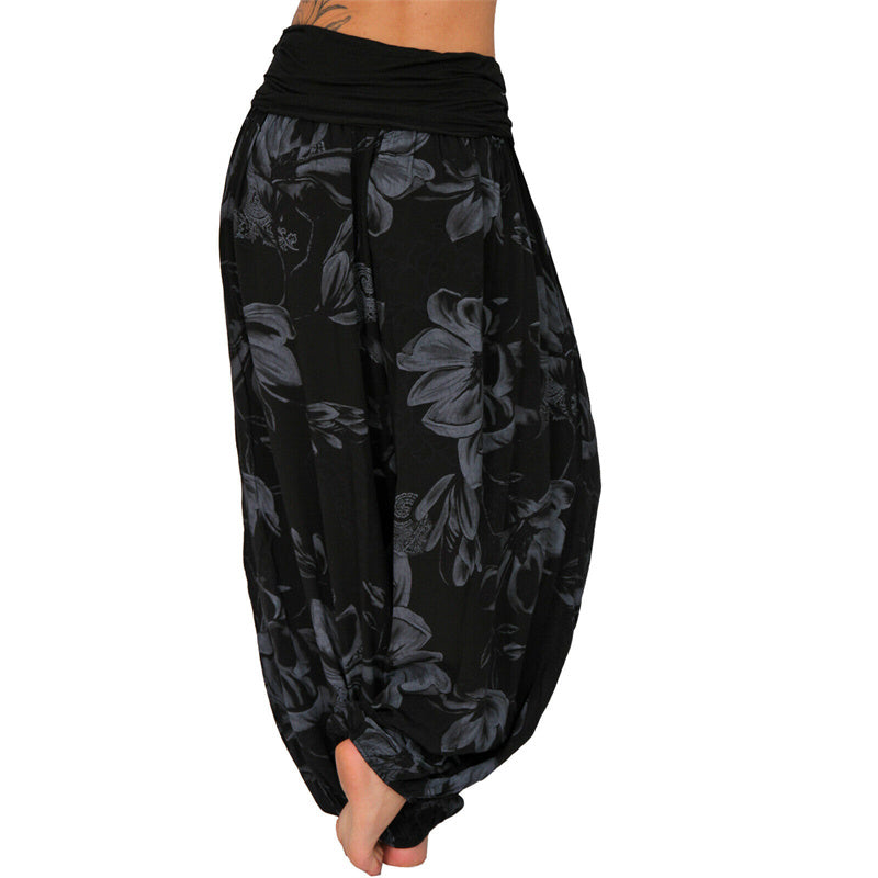 Foviel Flower Leaves Pattern Loose Harem Trousers Women's Yoga Pants