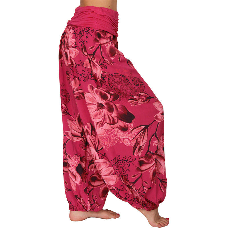 Foviel Flower Leaves Pattern Loose Harem Trousers Women's Yoga Pants