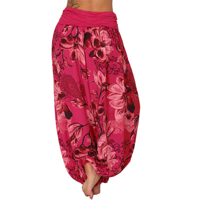 Foviel Flower Leaves Pattern Loose Harem Trousers Women's Yoga Pants