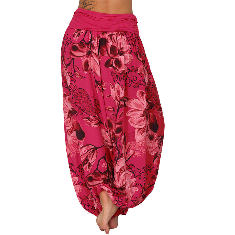 Foviel Flower Leaves Pattern Loose Harem Trousers Women's Yoga Pants