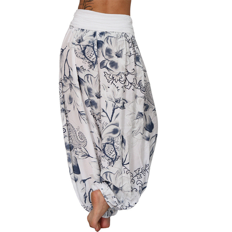 Foviel Flower Leaves Pattern Loose Harem Trousers Women's Yoga Pants