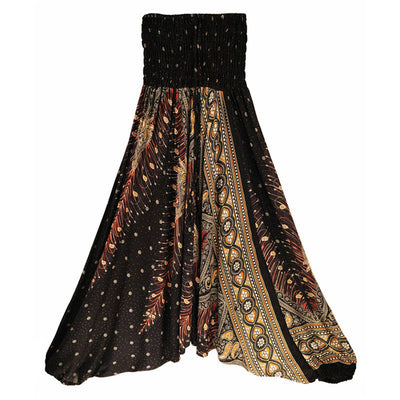 Foviel Two Style Wear Feathers Geometric Pattern Loose Smocked Trousers Jumpsuit Women's Yoga Pants