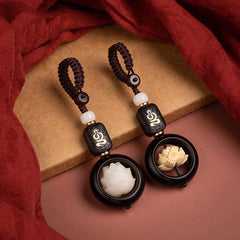 Porte-clés de décoration Foviel en bois d'ébène et graines de Bodhi motif lotus de l'éveil
