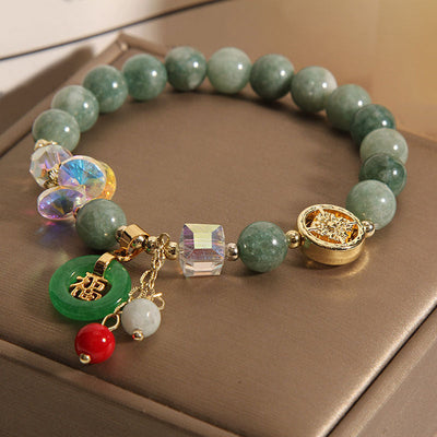 Foviel Erdbeerquarz Jade Fu Charakter Charm Heilendes Armband
