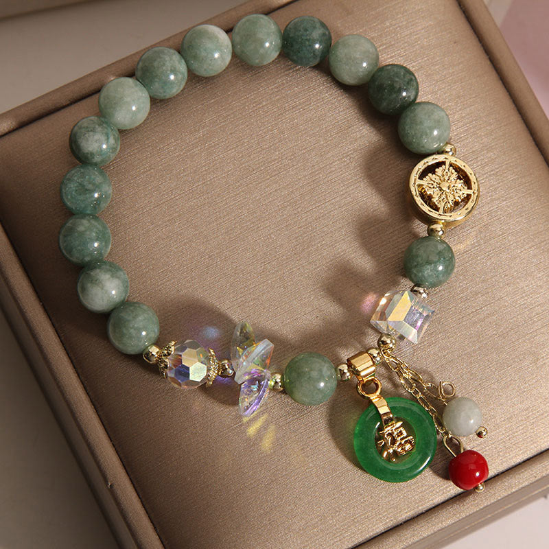 Foviel Strawberry Quartz Jade Fu Character Charm Healing Bracelet