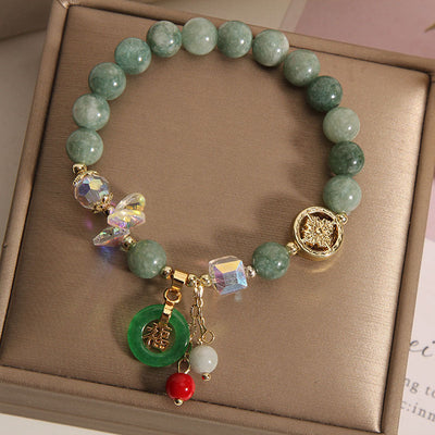 Foviel Erdbeerquarz Jade Fu Charakter Charm Heilendes Armband