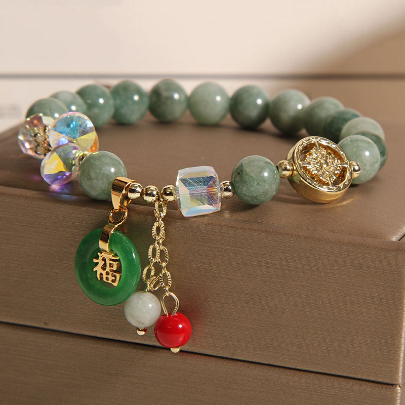 Foviel Strawberry Quartz Jade Fu Character Charm Healing Bracelet