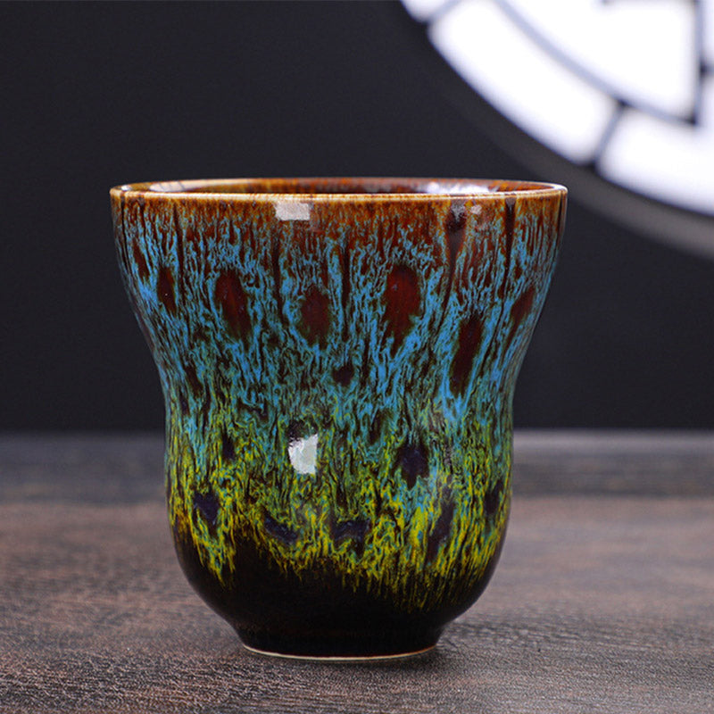 Buddha Stones Vintage Kiln Change Design Ceramic Coffee Mug Tea Cup 150ml - Blue Yellow 7.5cm*7.5cm*150ml - image 16