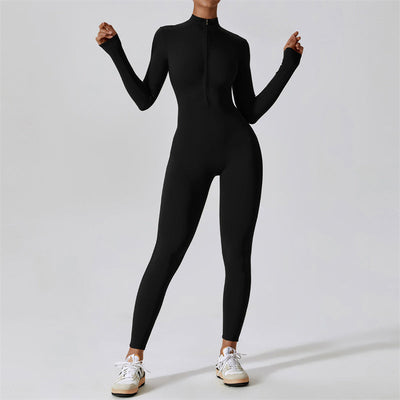 Combinaison moulante de sport Foviel pour femme, à manches longues et fermeture éclair, idéale pour le yoga et le fitness
