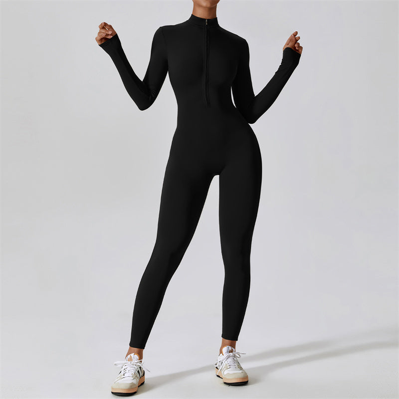 Combinaison moulante de sport Foviel pour femme, à manches longues et fermeture éclair, idéale pour le yoga et le fitness