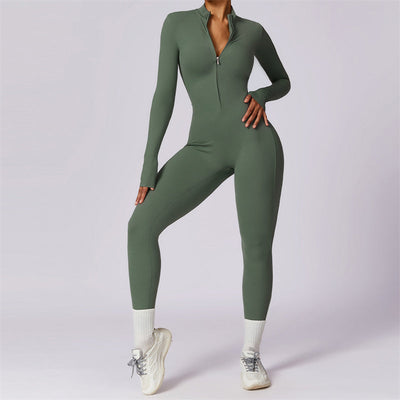 Combinaison moulante de sport Foviel pour femme, à manches longues et fermeture éclair, idéale pour le yoga et le fitness