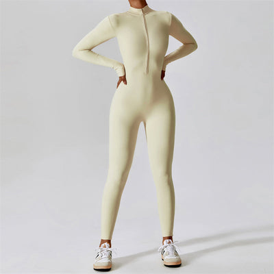 Combinaison moulante de sport Foviel pour femme, à manches longues et fermeture éclair, idéale pour le yoga et le fitness