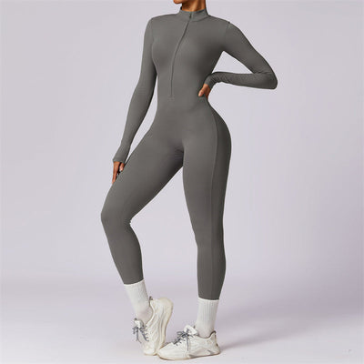 Combinaison moulante de sport Foviel pour femme, à manches longues et fermeture éclair, idéale pour le yoga et le fitness