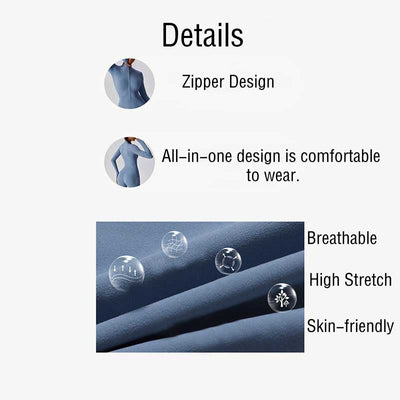Combinaison moulante de sport Foviel pour femme, à manches longues et fermeture éclair, idéale pour le yoga et le fitness