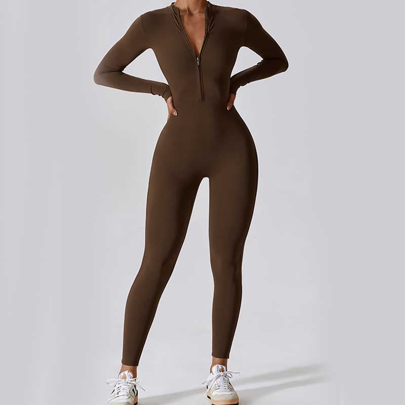 Combinaison moulante de sport Foviel pour femme, à manches longues et fermeture éclair, idéale pour le yoga et le fitness