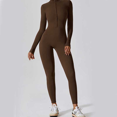 Combinaison moulante de sport Foviel pour femme, à manches longues et fermeture éclair, idéale pour le yoga et le fitness