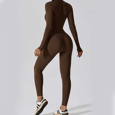 Combinaison moulante de sport Foviel pour femme, à manches longues et fermeture éclair, idéale pour le yoga et le fitness