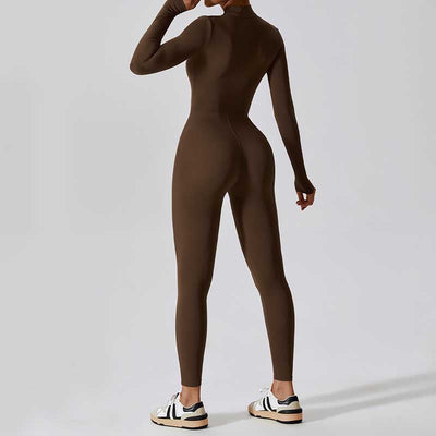 Combinaison moulante de sport Foviel pour femme, à manches longues et fermeture éclair, idéale pour le yoga et le fitness