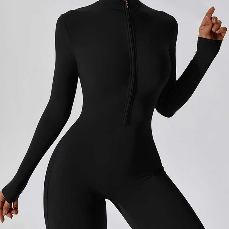 Combinaison moulante de sport Foviel pour femme, à manches longues et fermeture éclair, idéale pour le yoga et le fitness
