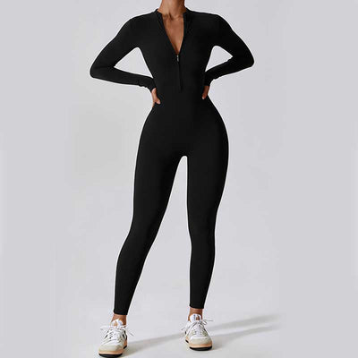Combinaison moulante de sport Foviel pour femme, à manches longues et fermeture éclair, idéale pour le yoga et le fitness