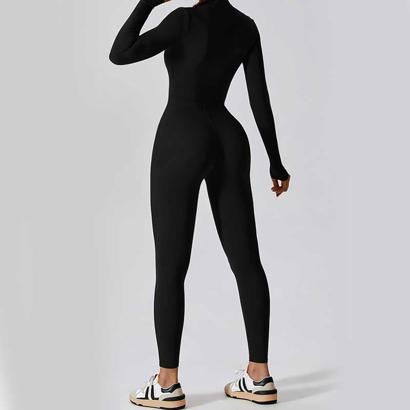 Combinaison moulante de sport Foviel pour femme, à manches longues et fermeture éclair, idéale pour le yoga et le fitness