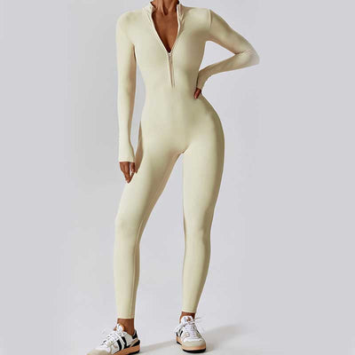 Combinaison moulante de sport Foviel pour femme, à manches longues et fermeture éclair, idéale pour le yoga et le fitness
