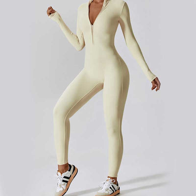Combinaison moulante de sport Foviel pour femme, à manches longues et fermeture éclair, idéale pour le yoga et le fitness
