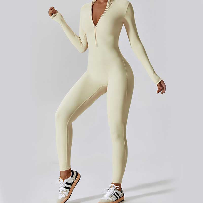 Combinaison moulante de sport Foviel pour femme, à manches longues et fermeture éclair, idéale pour le yoga et le fitness