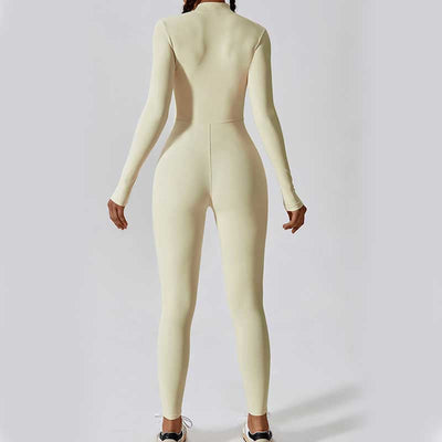 Combinaison moulante de sport Foviel pour femme, à manches longues et fermeture éclair, idéale pour le yoga et le fitness