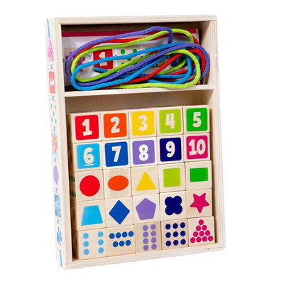 Juego de construcción de bloques de madera con cuentas