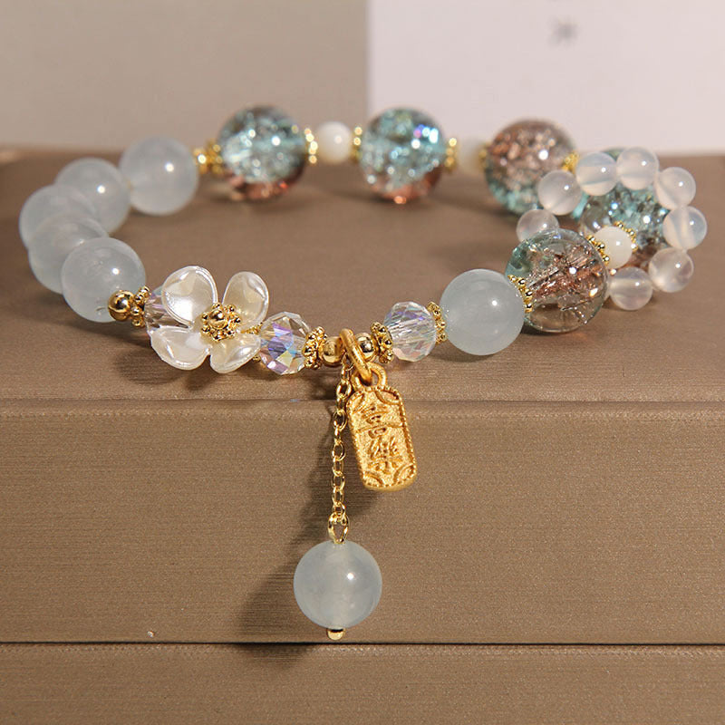 Buddha Stones "Wishing You Healing and Grace" Blue Chalcedony Bracelet Includes Gift Message Card - image 1