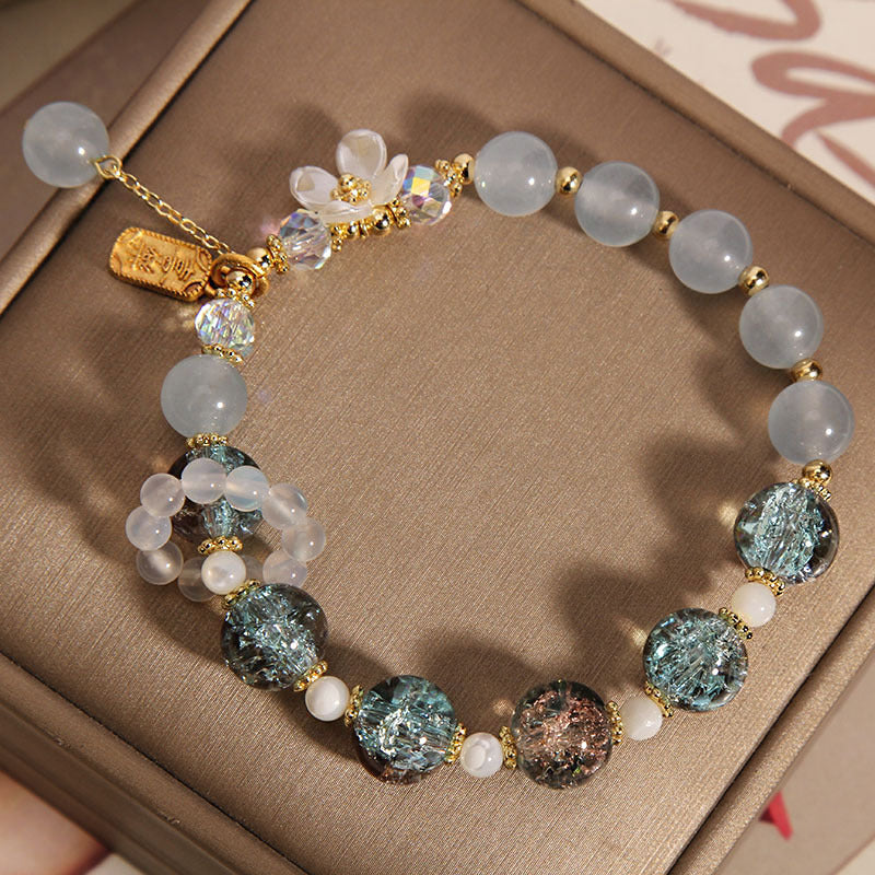 Buddha Stones Natural Blue Crystal Amethyst Chalcedony Flower Healing Bracelet - image 11