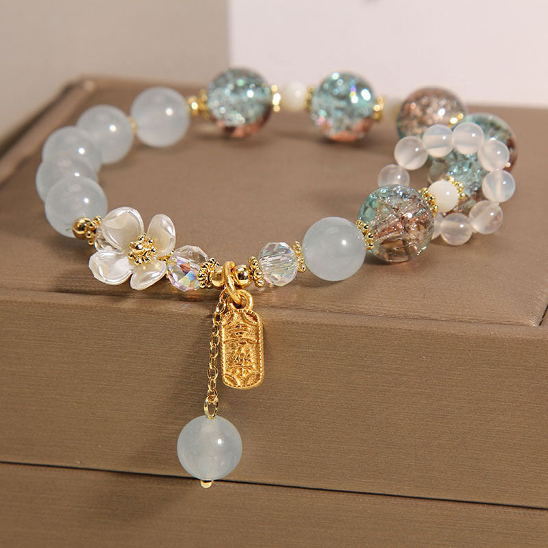Buddha Stones Natural Blue Crystal Amethyst Chalcedony Flower Healing Bracelet - image 10