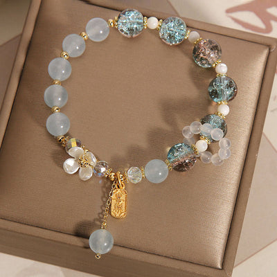 Buddha Stones Natural Blue Crystal Amethyst Chalcedony Flower Healing Bracelet - image 2